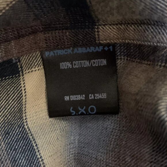 Patrick Assaraf Long Sleeve Button Up Flannel Shirt Size Medium Blue Brown - Picture 10 of 13